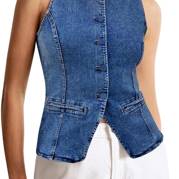 Chic Women's Sleeveless Denim Vest Top - Trendy Medium Navy Summer Tank
